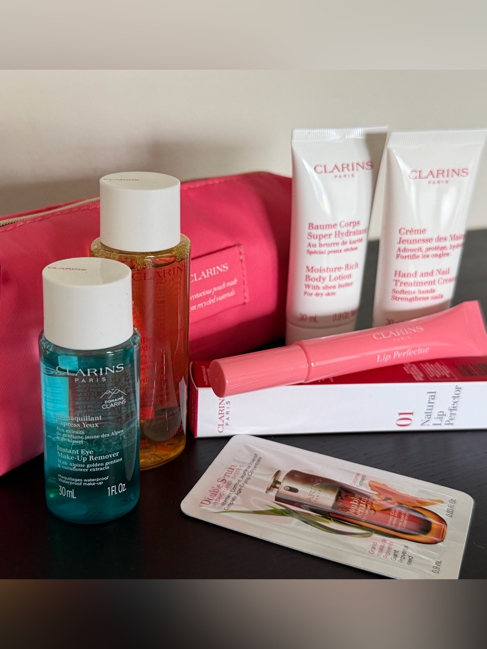 Clarins Pink Travel Beauty Kit with Full size Lip Perfector - Picture 3 of 4